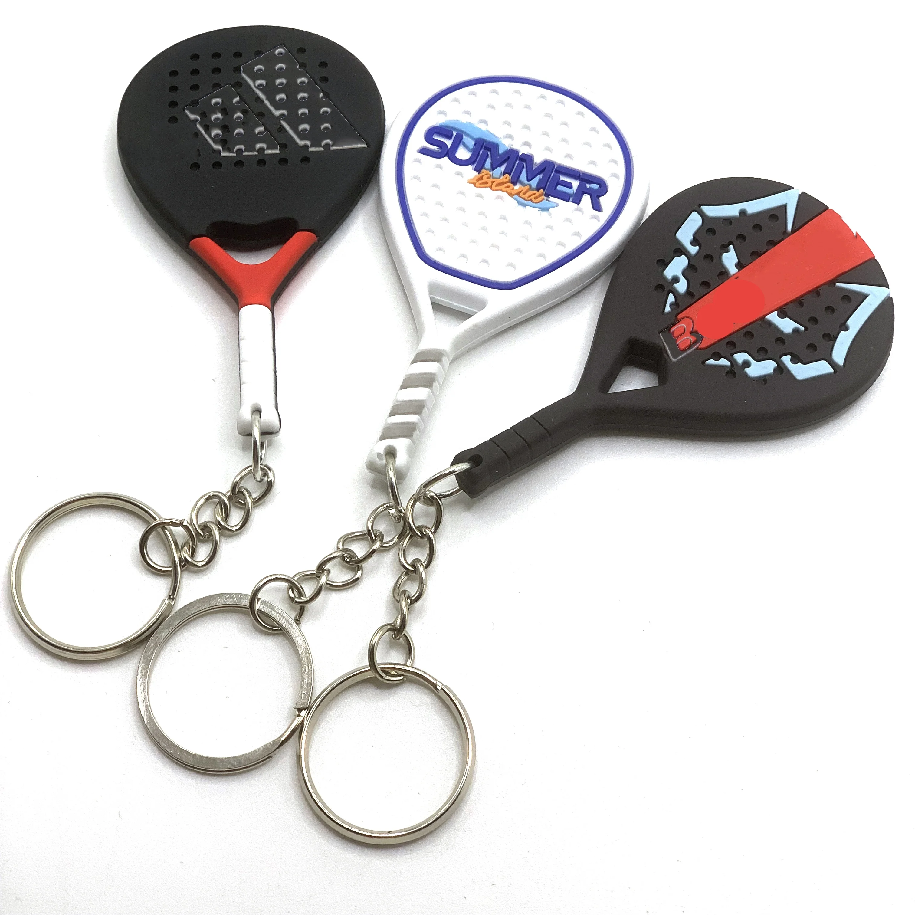 New Style Souvenir Gifts Mini Balls OEM Custom Tennis Racket Key Chain Rubber PVC Padel 2D 3D Double Sides Logo Keychains