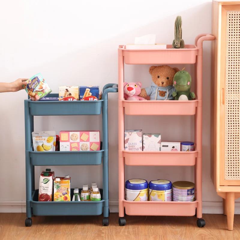 3 tiers Kitchen Bedroom Plastic Movable Utility Plastic Storage Drawers & Carts On Wheels