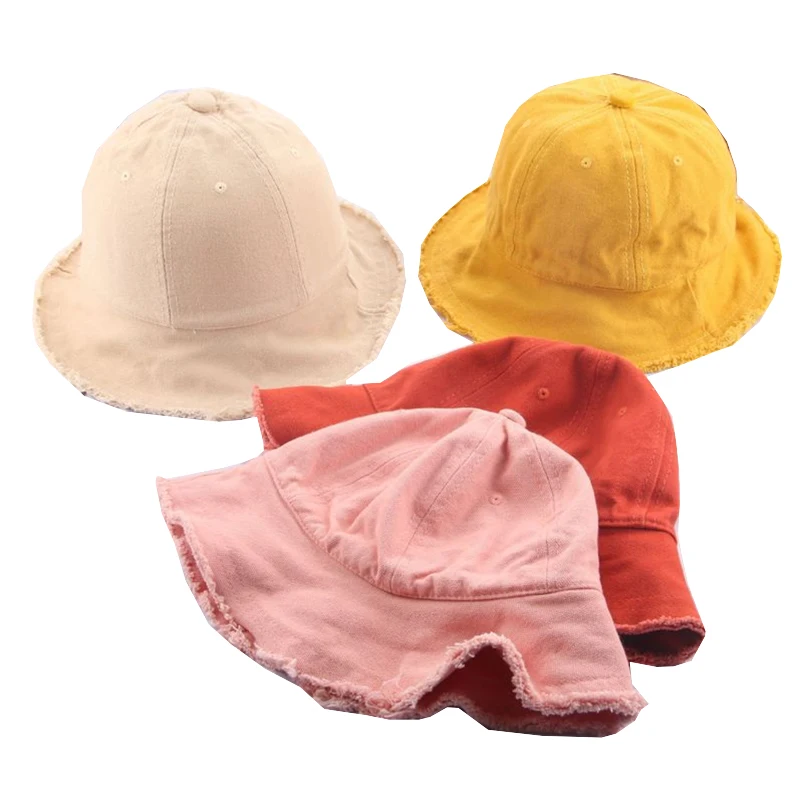 Spring Autumn Fashion Casual Dress Blank Solid Canvas Cotton Linen Anti UV Sun Shade Bucket Cap Hat for Kids Children Girls