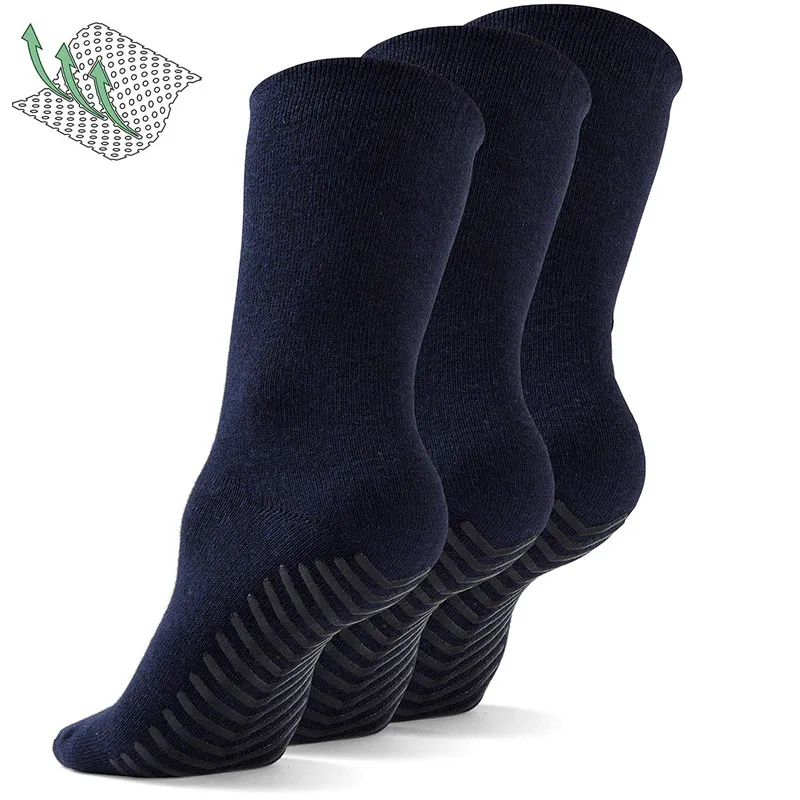 Custom Men Women Anti Slip Grip Non Skid Crew Cotton Diabetic Socks