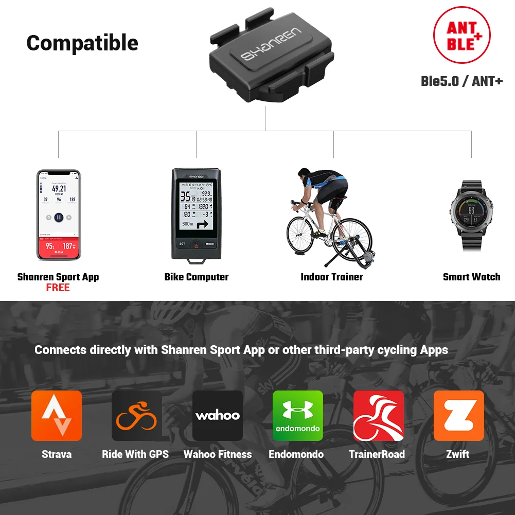 
Ble5.0 ANT speed cadence sensors wireless for Shanren sports Strava Wahoo fitness 