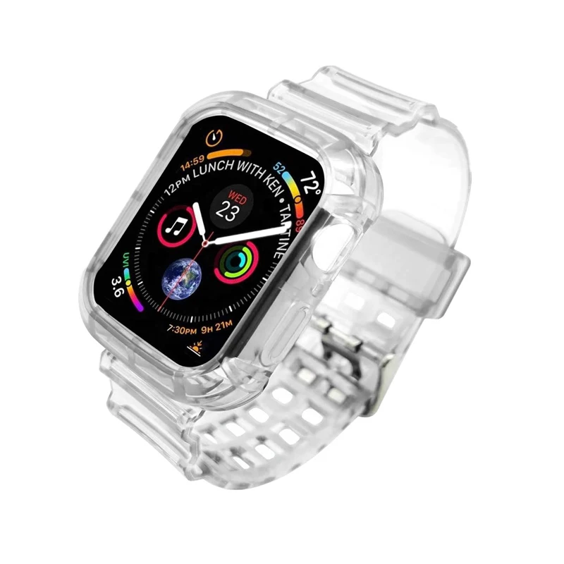 TPU Transparent Protective Case Sport Loop for Apple Watch Band 44mm 40mm for iWatch Series 6 5 4 3 38mm 42mm Bracelet Strap