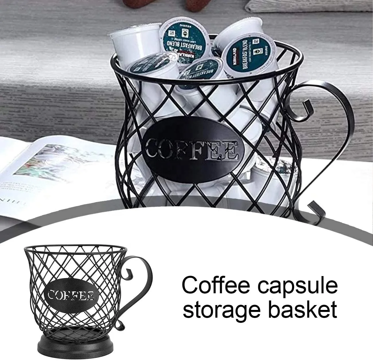 Coffee Cup Capsule Storage Basket, Vintage Coffee Pod Storage Box, Espresso Bean Holder, Black