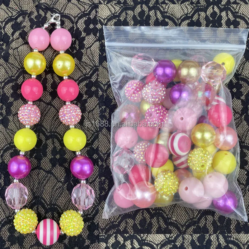 Fashion 20mm rose red yellow Acrylic mixed beads For Pen loose beads for necklace making Plastic bubblegum beads wholesale