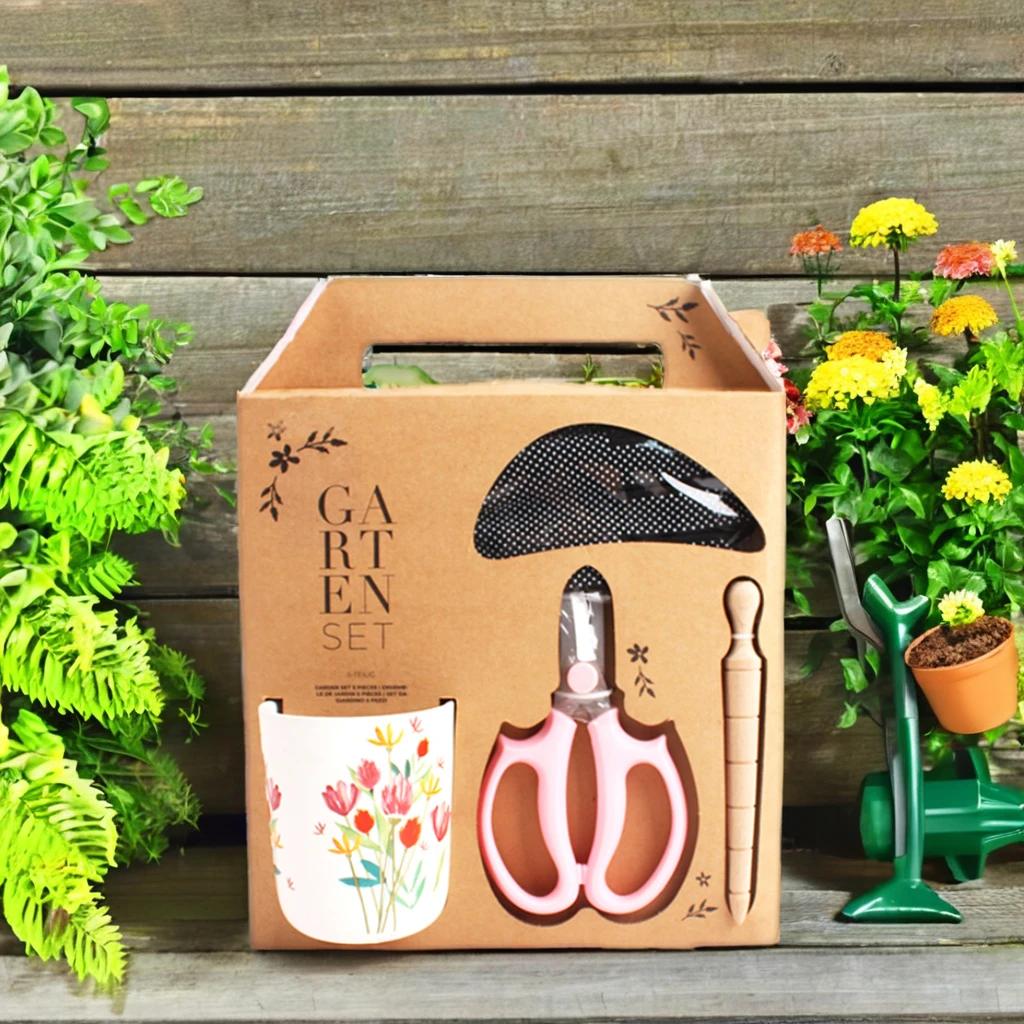 Ceramic Pot Tool Set with Gardening Gloves Scissors Wooden Marker Trowel Shovel for Planting and Flower DIY Care