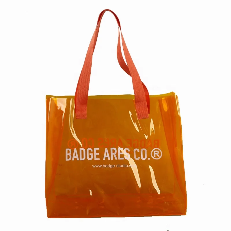 Wholesale Clear Shopping Bag Custom Print LOGO Package Makeup Shoes Bottle PVC Tote Jelly Bags