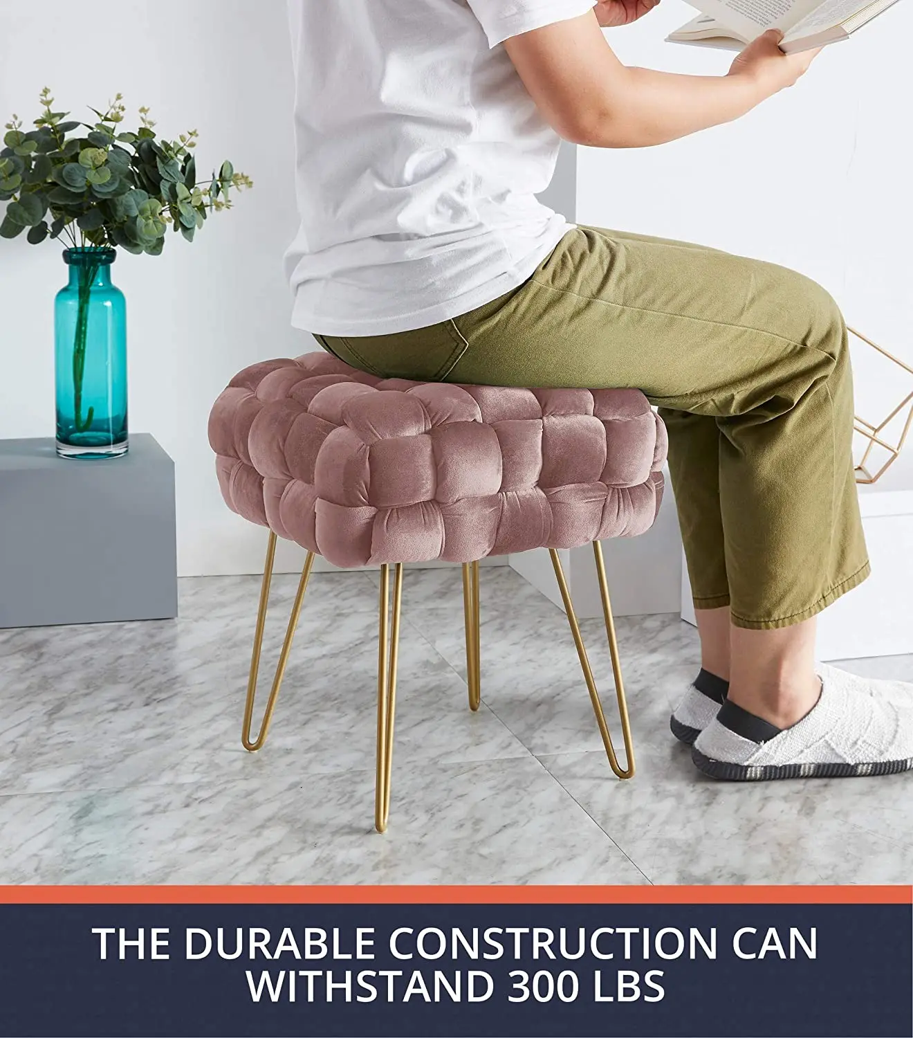 Лидер продаж, очень мягкий квадратный бархатный оттоманка для ног, современный роскошный металлический пуф