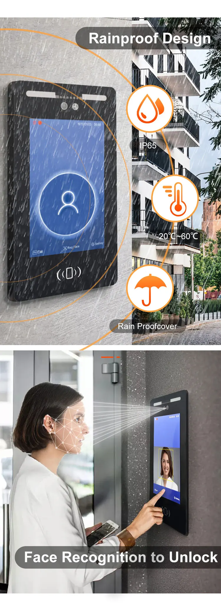 Bcom Wi-Fi HD ночное видение провода видео-телефон двери видео домофон биометрическая система распознавания лиц контроля