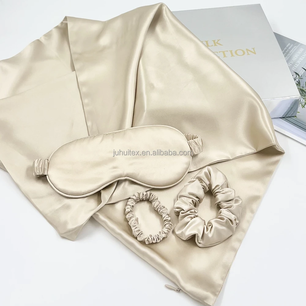 Luxury Gift Custom Embroidery Logo Gift Set Silk PIllow Case 100% Mulberry Silk Scrunchie,Eye Mask and Silk Pillowcase