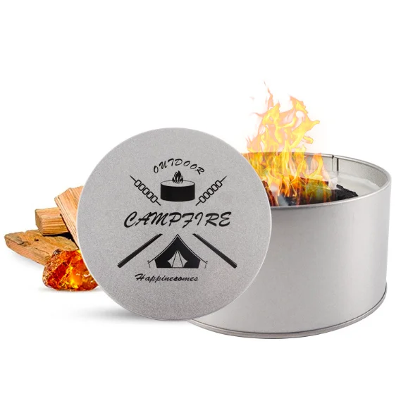 Wholesale Soy Wax Portable Bonfire Smokeless Fire Pit Custom Tin Jar Outdoor Camping Mini Fireplace Table Long Time