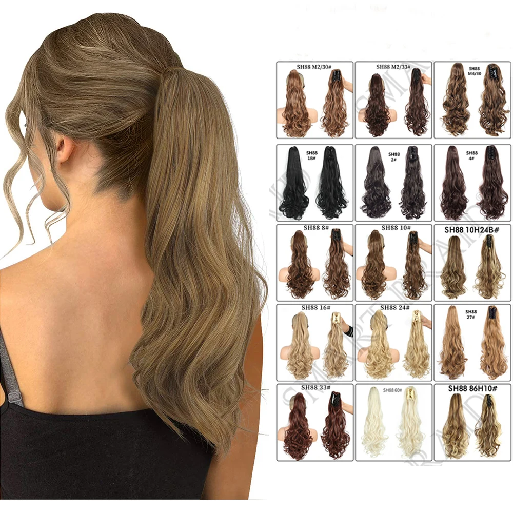 Honey Blonde Ponytail Extension Long Curly Wavy Wrap Around Synthetic Clip in Hair Extension for White Black Women Party Daily U