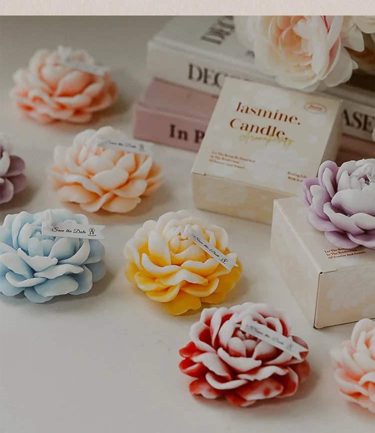 Handmade Exquisite Jasmine Flower Aromatherapy Candle Bean Wax and Paraffin for Christmas and Easter