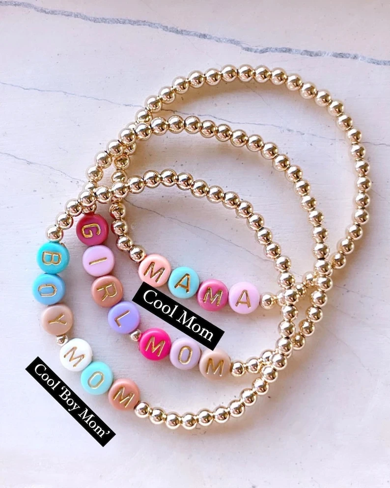 Custom Word Name Beaded Bracelet 14kt gold filled Beaded Bracelet set Personalized Heart Beaded Name Bracelet Jewelry