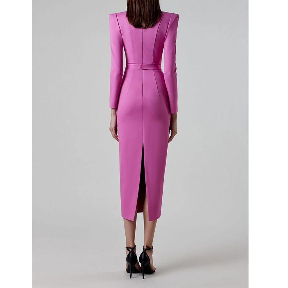 High Quality Ladies Elegant Black Long Sleeve Bandage Bodycon Midi Evening Dress For Women