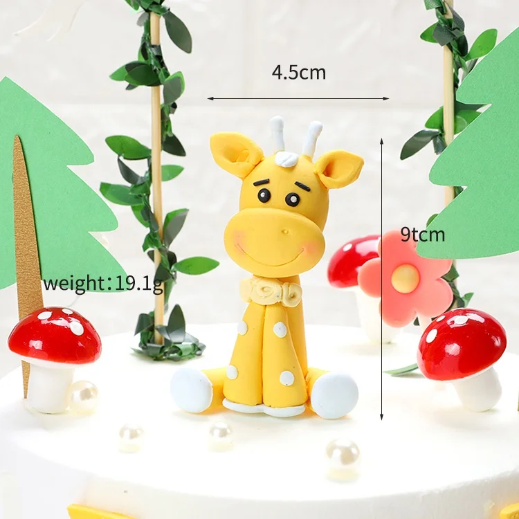 
New happy birthday party cake topper resin polymer clay cake toppers cute giraffe rabbit cake topper 