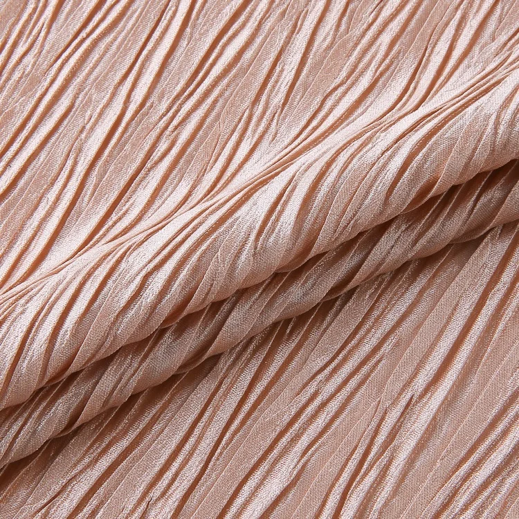 2024 New arrivals knitted lightweight 100% polyester wrinkle folded crinkle pleated fabrics for skirt dresses