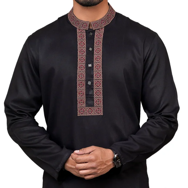 New Arrival Bangladesh Style Designer Embroidery Work Readymade Punjabi Pyjama Set for Men in Wedding Wear and Festival Function