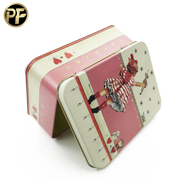Rectangle metal tin cookies packaging boxes chocolate tin box with hinge lid