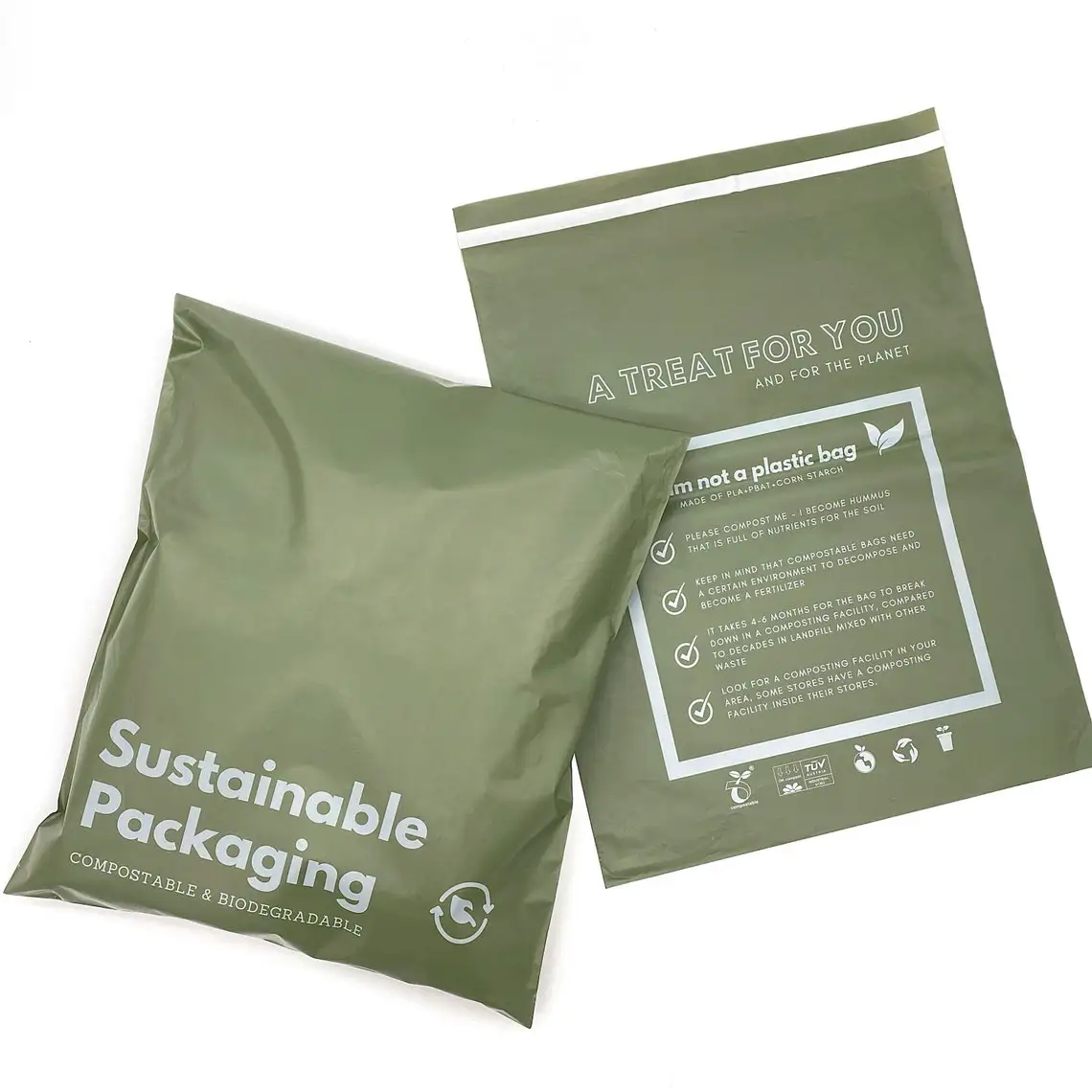 Custom Logo Printed 100% Compostable Polymailer Plastic Mail Clothes Packaging Eco Poly Mailing Shipping Bag For Clothing