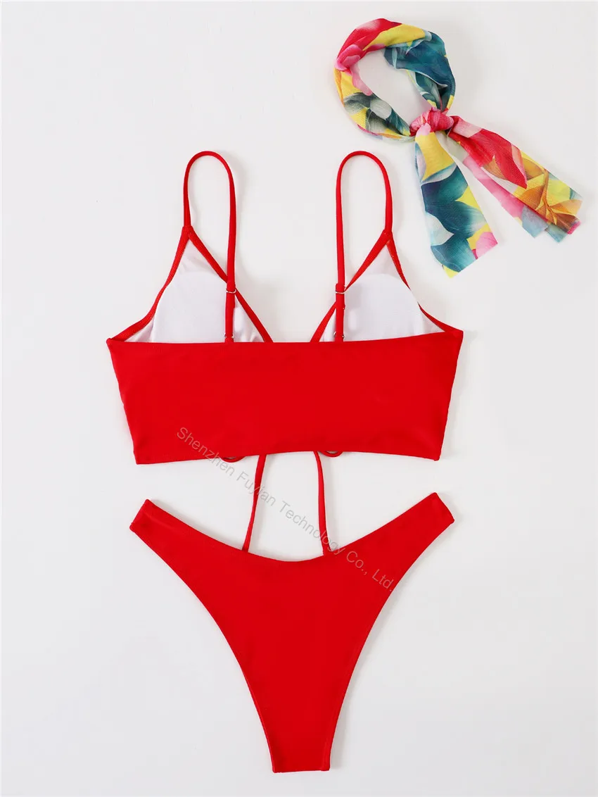 Hot Sexy Pakistan Red Thong Bikini Set Hollow Out Womens Bikini Swimsuits