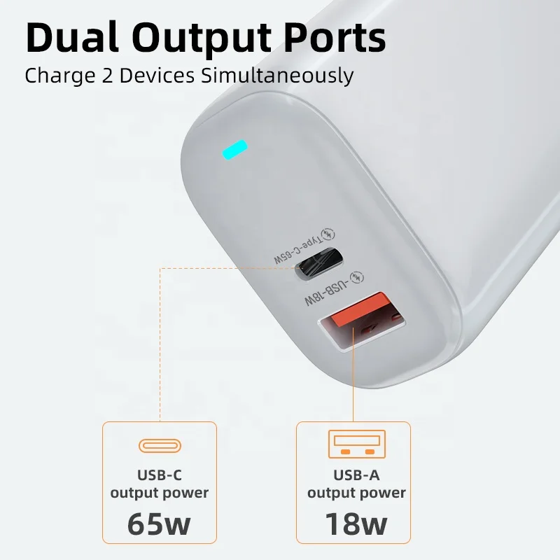 Hot Selling 65W GaN Type-c Charger Quick Charge QC3 Wall PD Charger 3 Ports Universal Wall Charger 20V Power Adapter