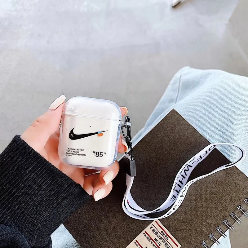 Спортивный брендовый чехол для наушников Airpods Pro 1/2 мягкий из ТПУ защитный чистого цвета с ремешком защита