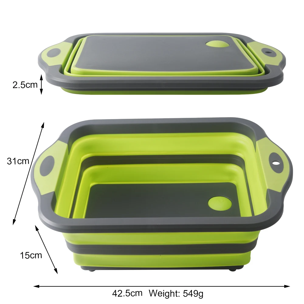 Kitchen Fruit Washing Basket portable Plastic Silicone Collapsible foldable chopping cutting board