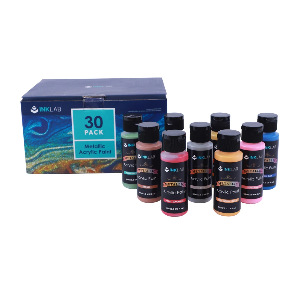 2021 Amazon Hot Sell 30/24/18 Pack 60ml Water-based Metallic Artists  Acrylic Paint Set