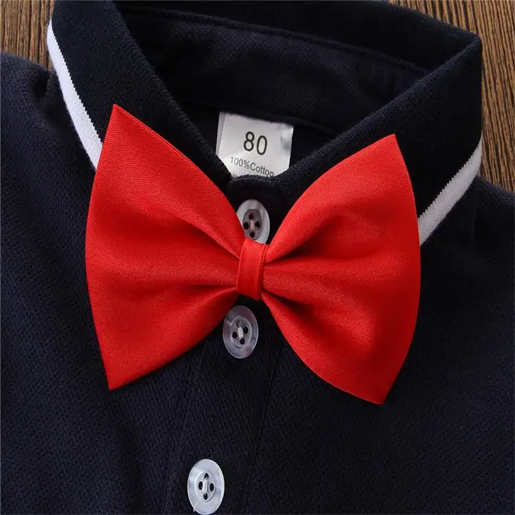 Gentleman Outfits Suits 3 Piece Short Sleeve Polo Shirt+Bib Pants+Bow Tie Boy Polo Short Set