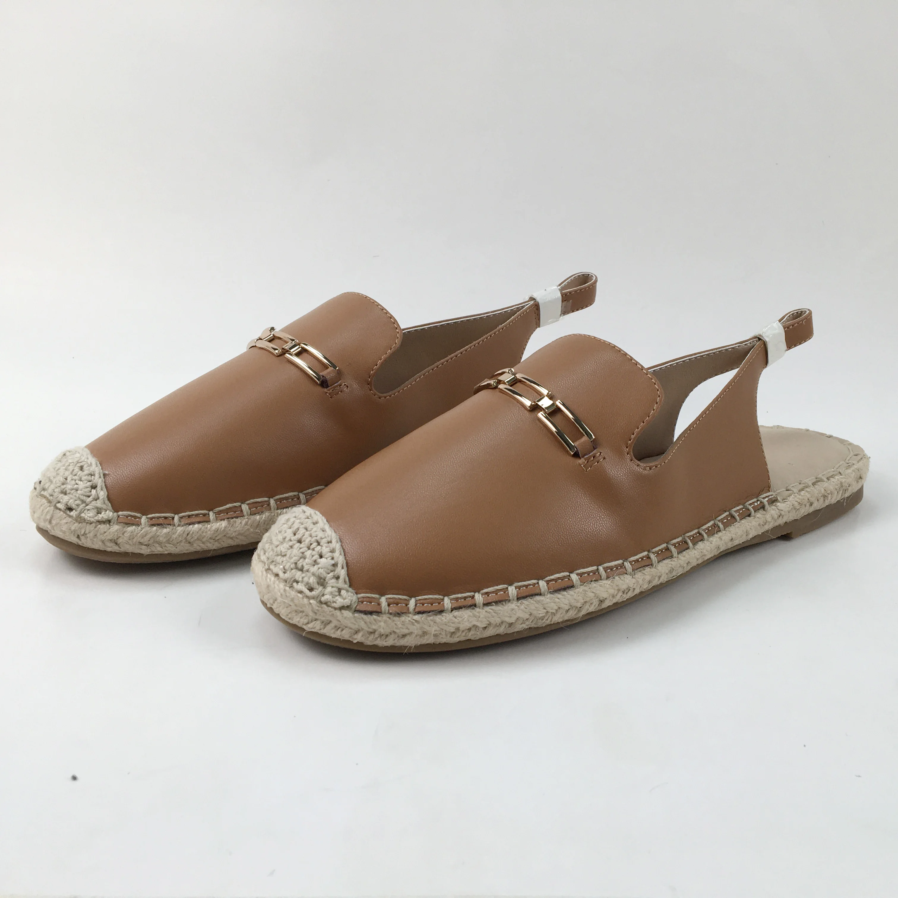 2022 New Arrivals Fashion  Women Slingback Sandals Ankle Strap bank at side Slippers Cow leather Gold Chain Lady Espadrille