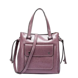 2019 China Fashion Oil Wax Genuine Leather Bag Large Capacity Tote Bag Big Ladies Cowhide Shoulder Bags