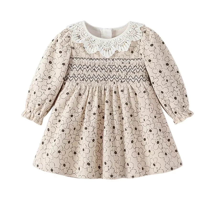 100% Cotton baby dresses ODM Design for Baby Girls in Spring Autumn Winter Season cot floral lapel collar dress