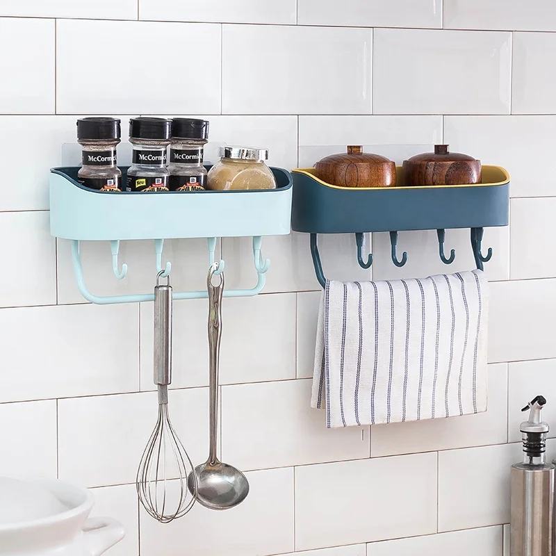 Storage rack with hook No punching Simplicity kitchen toilet Bathroom wall mounted Multifunctional organizer