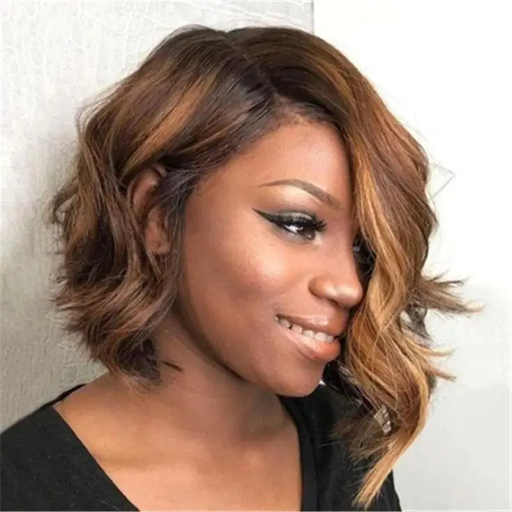 HD Lace Wigs Human Hair Lace Front Shoulder Length Piano Color Curly Bob Wig Highlight Body Wave Bob Wig For Black Women
