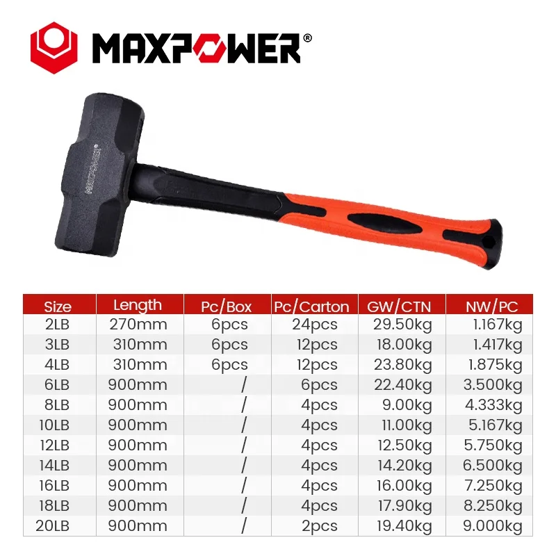 MAXPOWER non-slip 2lb small sledge hammer with long flexible handle