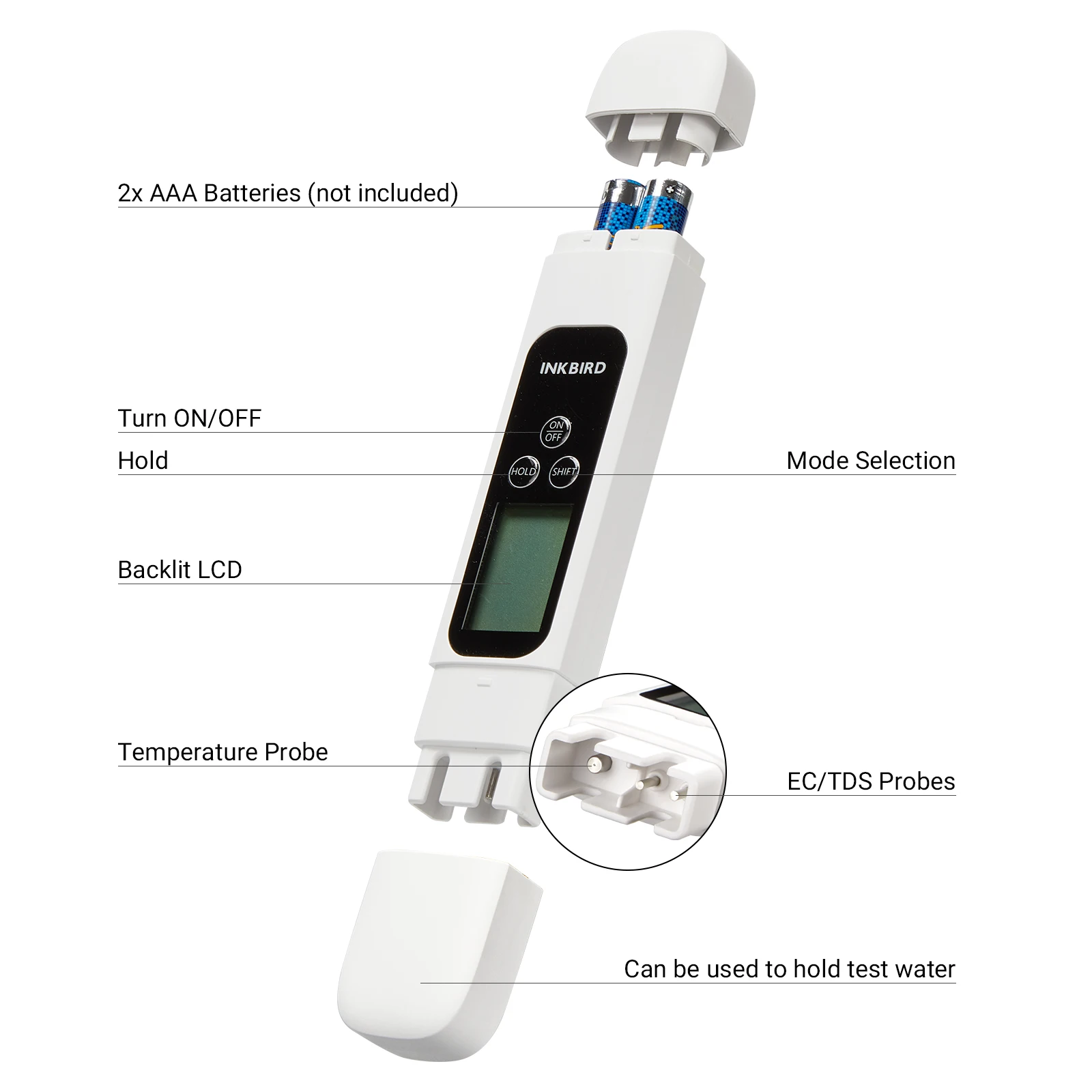 INKBIRD TDS Water Quality Tester 3-in-1 EC Temperature TDS for Aquarium Hydroponics fish tank drinking water
