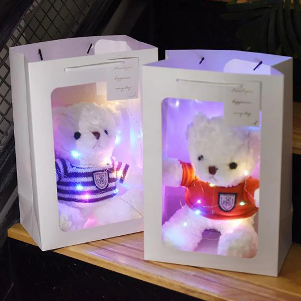 
30cm Baby Bear Plush Toy Stuffed Doll Toys LED Bag Package Lovely Birthday Gifts Children Girls Home Decorations Soft Toys 