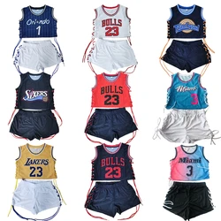 2021 Summer Custom Clothing Crop Tops Two Piece Biker Short Pant Set Basketball Wear Clothes Wholesale Jersey 2 Piece Pant Set