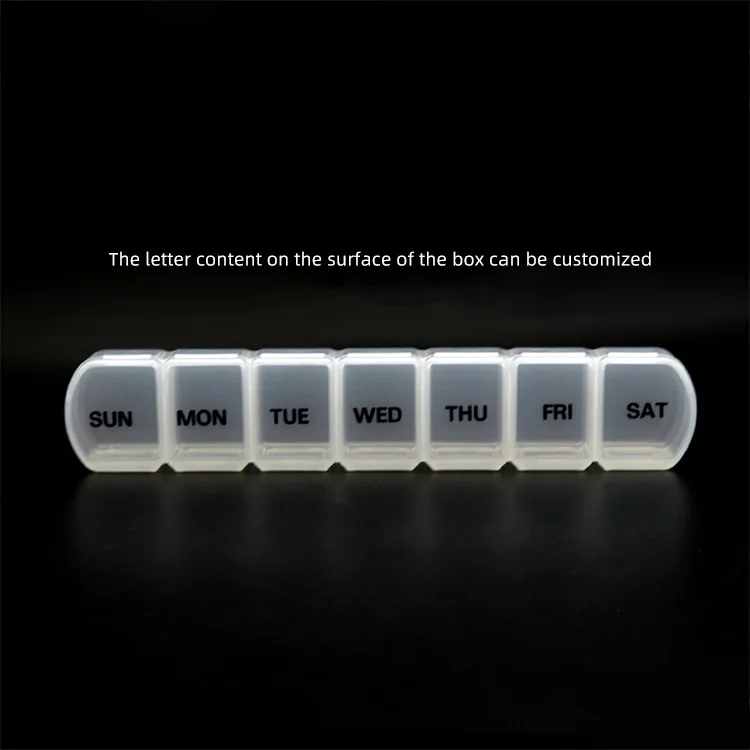 Wholesale Weekly Pill Boxes. Weekly 7-compartment pill box. No bpa. convenient pp food grade material pill box.