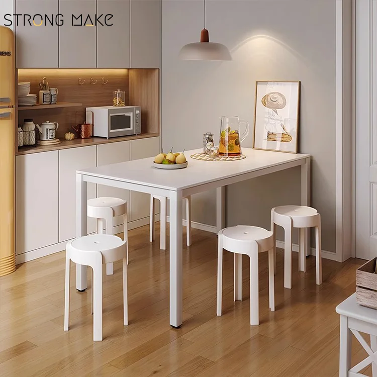 Nordic 4 Seater Metal Legs Dinning Room Furniture Kitchen Island Modern Wooden Top High Gloss MDF Dining Table