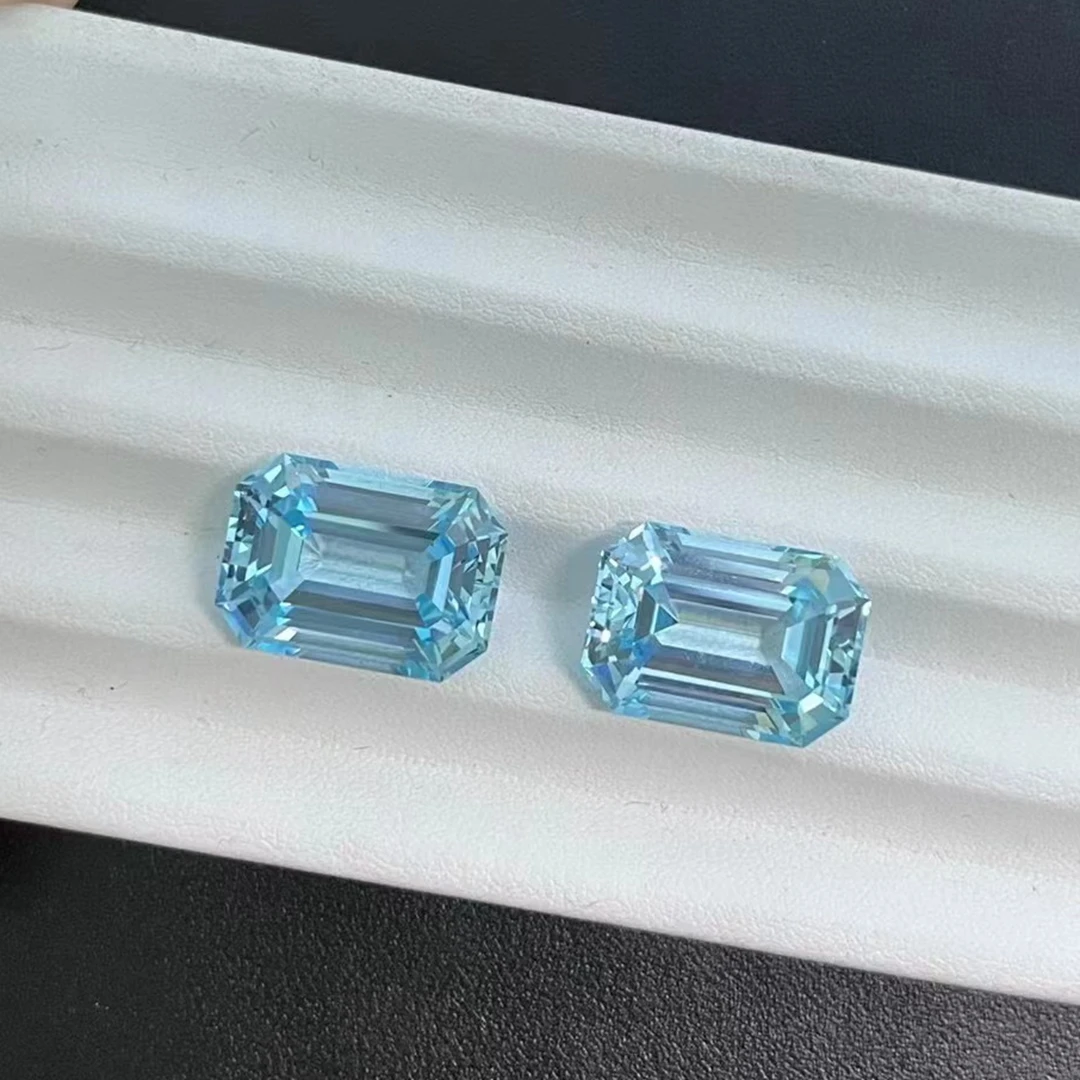 Lab Grown Santa Maria Aquamarine Emerald Cut Gemstone For Sale