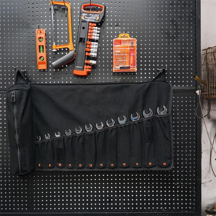 Factory Custom Hardware Tool Storage Bag Multi-pockets and One Zipper Pocket Roll Up Thickened Tool Bag