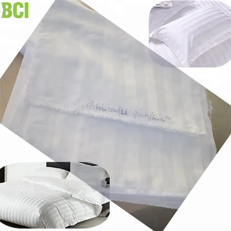 100% cotton hotel satin stripe bedding fabric satin stripe fabric white stripe bed sheet fabric JC60*40 173*120 98'