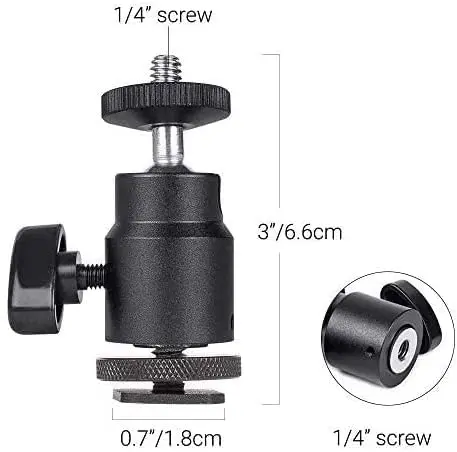 Photography Mini Ball Head Hot Shoe Mount Adapter for Cameras, Camcorders, Smartphone, Gopro, LED Video Light, Video Monitor