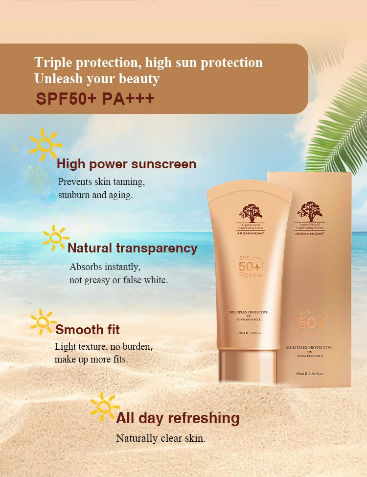 2020 Manufacture Customized Vegan Mineral Sunscreen Spray Spf 50 Cream Milk Lotion Korean Travel Size 50ml