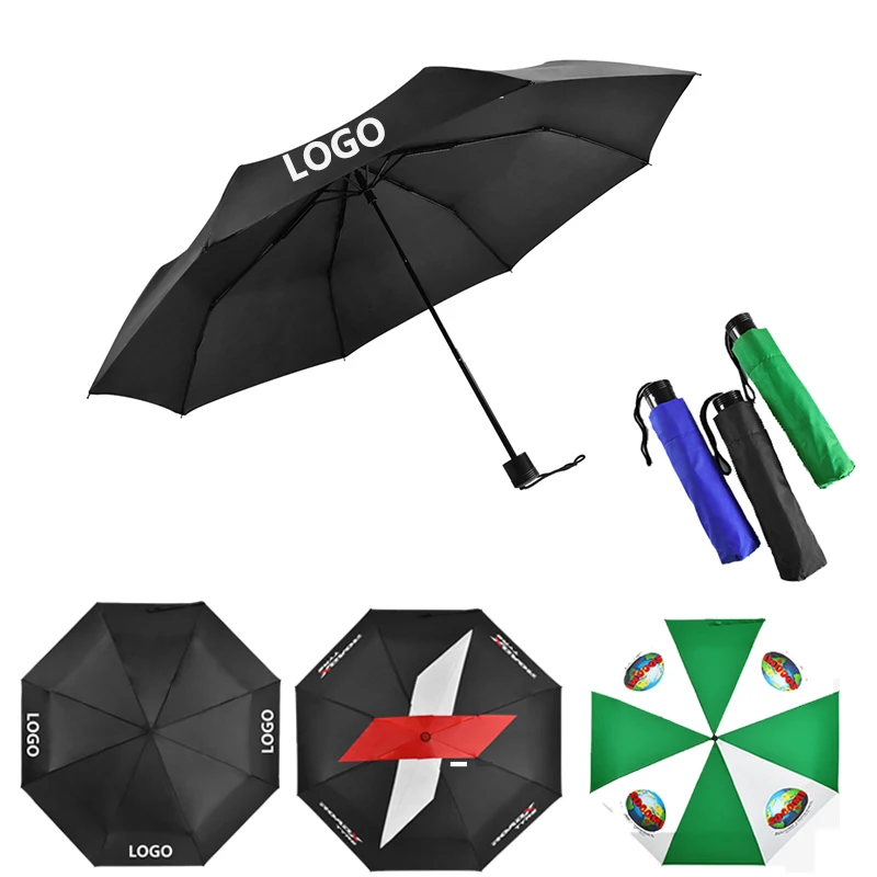 High Quality Lightweight 3-Fold Custom Logo Print Foldable Umbrella China Made Wholesale for Travel and Car Use