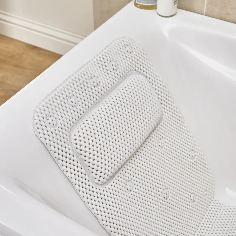 TOPFENG Non-slip Bathtub Cushion Mat Suction Cup Bath Tub Pillow SPA Pillows Neck Cushion Hangable Bathroom Accessories Drop