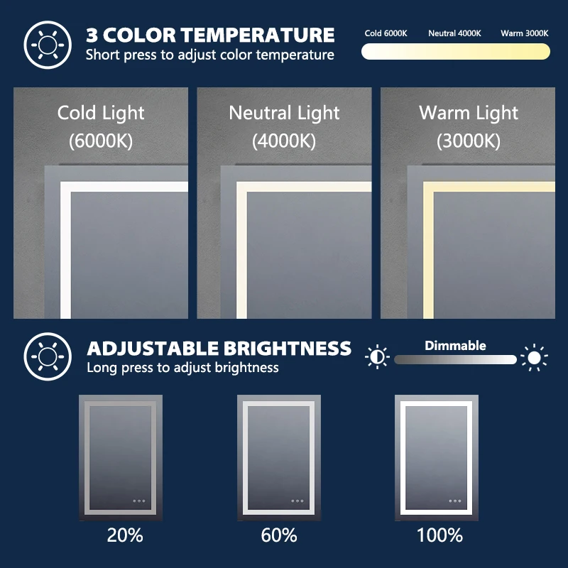 Illuminated Backlit Touch Screen Smart Modern Hotel Rgb Light Up Led Bathroom Mirror With Led Light