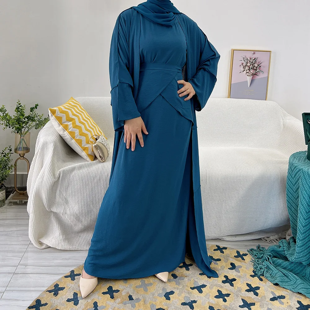 HANO New Design Islamic Clothing 3 Piece Abaya Set Jilbab Kimono Robe Muslim Dress Hijabs Muslim Women Open Abaya