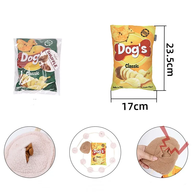 Hot sale high quality potato chips shape plush dog toy sound leakage food chew grinding teeth interactive